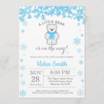 Polar Bear Winter Blue Boy Baby Shower Snowflake Invitation