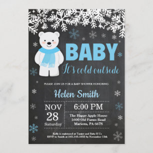 Polar Bear Winter Boy Baby Shower Chalkboard Invitation