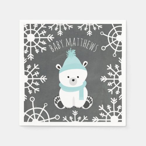 Polar Bear Winter Boy Baby Shower Napkins