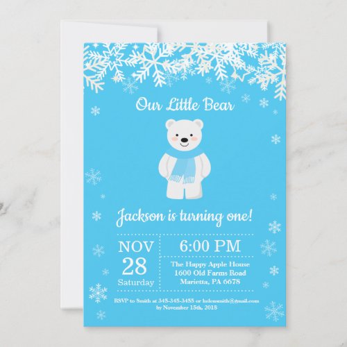 Polar Bear Winter Boy Birthday Invitation