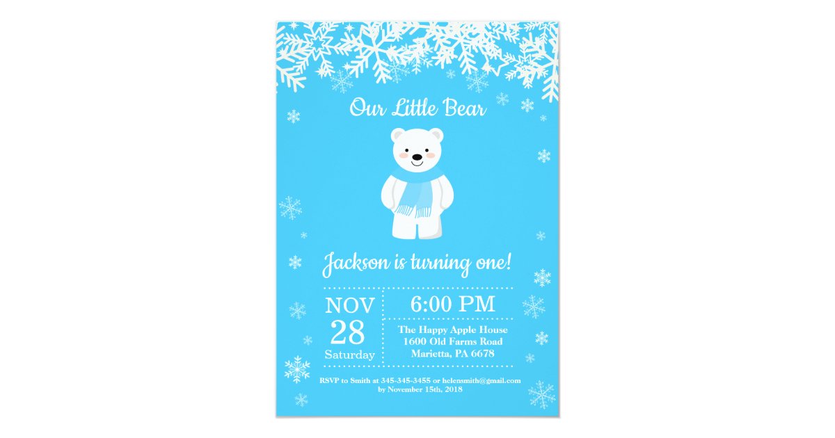 Polar Bear Winter Boy Birthday Invitation Zazzle Com