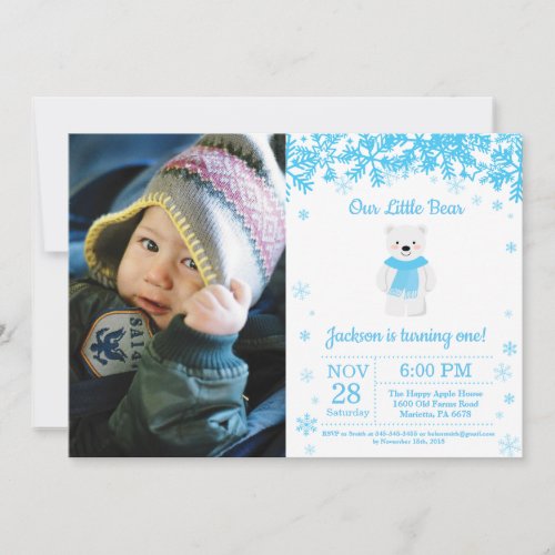 Polar Bear Winter Boy Birthday Photo Invitation