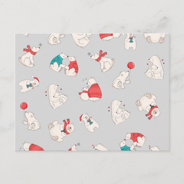 Polar Bear Winter Christmas Holiday Illustrations Postcard (Front)