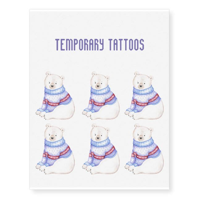 Polar Bear Winter Cute Sweater Temporary Tattoos (Front)
