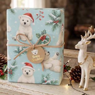 Polar Bear Winter Evergreen Christmas Wrapping Paper Sheets