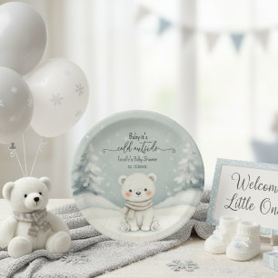 Polar Bear Winter Gender Neutral Snow Baby Shower Paper Plates