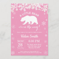 Polar Bear Winter Girl Baby Shower Snowflake Invitation