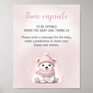 Polar Bear Winter Girl Baby Shower Time Capsule Poster