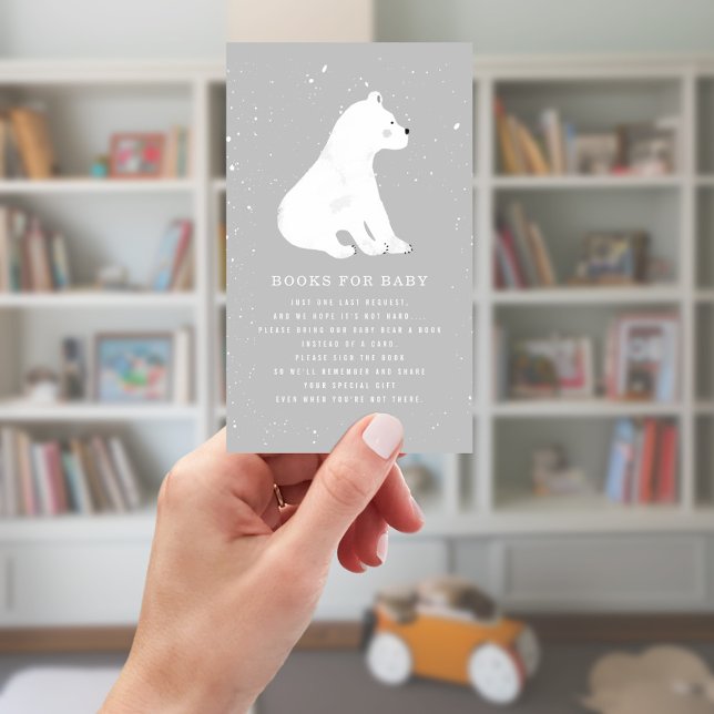 Polar Bear Winter Gray Baby Shower Book Request Enclosure Card (Creator Uploaded)