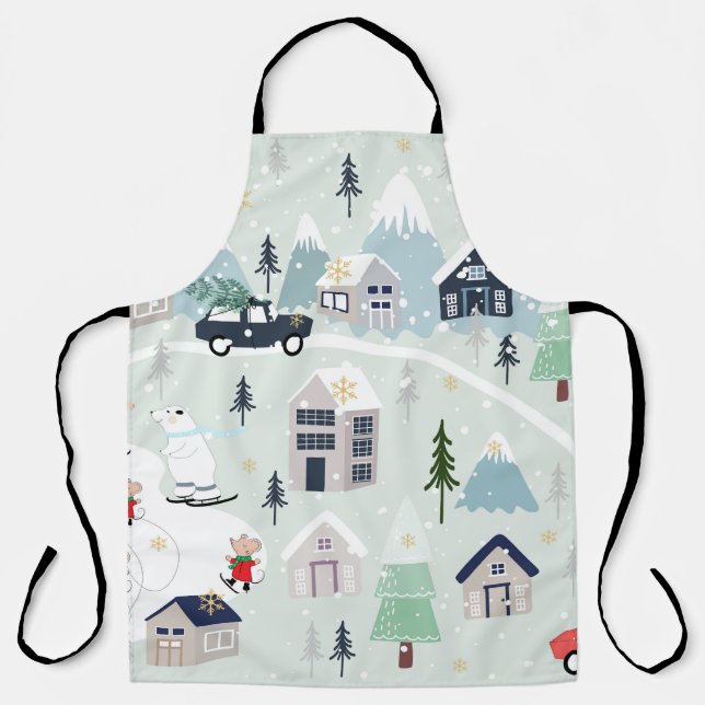 Polar bear winter landscape, Christmas background. Apron (Front)