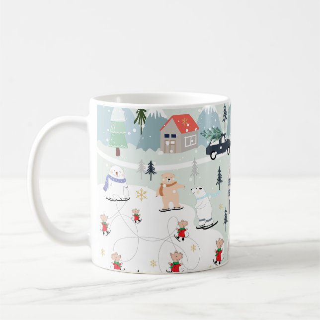 Polar bear winter landscape, Christmas background. Coffee Mug (Left)