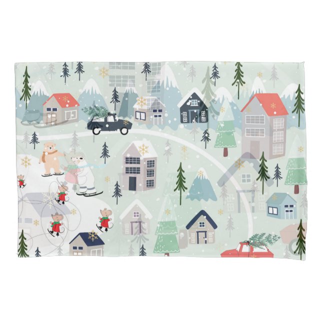 Polar bear winter landscape, Christmas background. Pillow Case (Front)