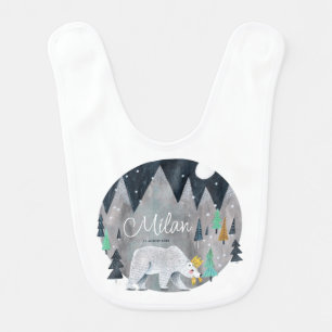 Polar bear winter mountains moon baby bib