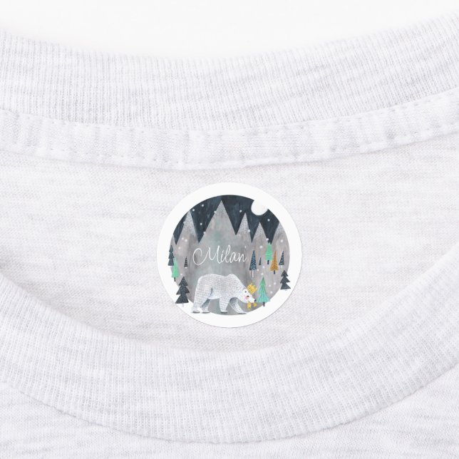 Polar bear winter mountains moon baby bib kids' labels (Affixed)