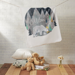 Polar Bear Winter Mountains Woodland Baby Blanket