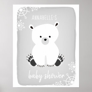 Polar Bear Winter Neutral Gray Baby Shower Poster
