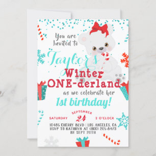 Polar Bear Winter One-derland Birthday Invitation