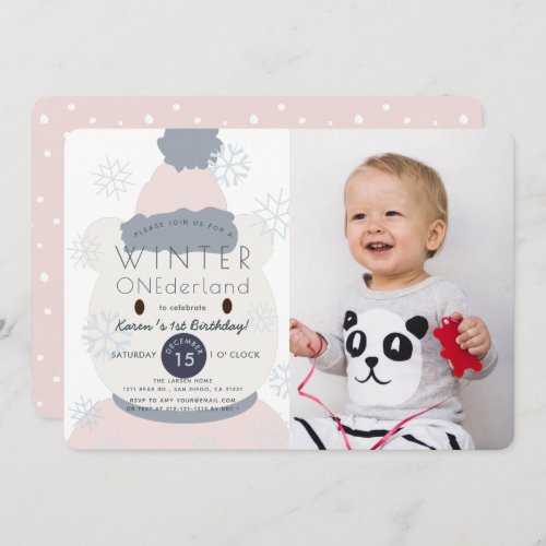 Polar Bear Winter Onederland 1st Photo Birthday Invitation