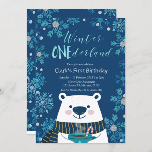 Polar Bear Winter Onederland Birthday Invitation