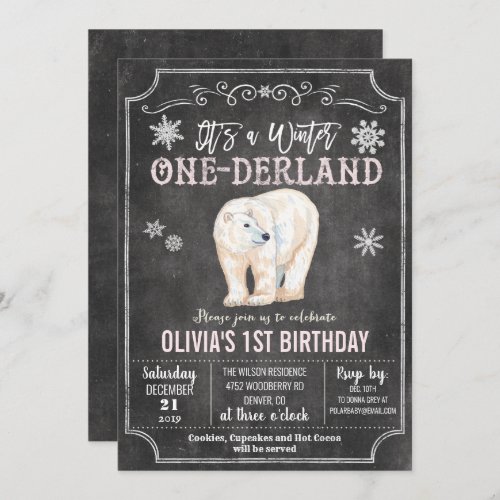 Polar Bear Winter Onederland Birthday Invitation