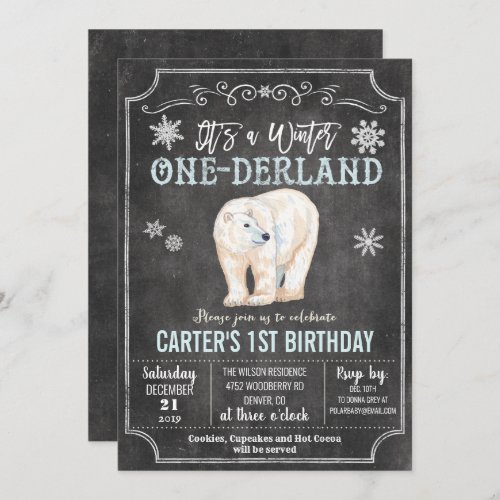 Polar Bear Winter Onederland Birthday Invitation