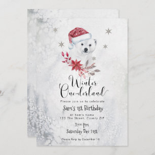 polar bear winter onederland birthday invitation
