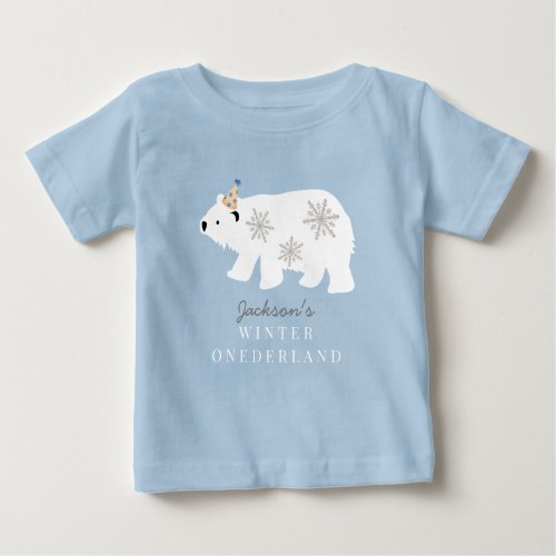 Polar Bear Winter Onederland Blue 1st Birthday Baby T_Shirt