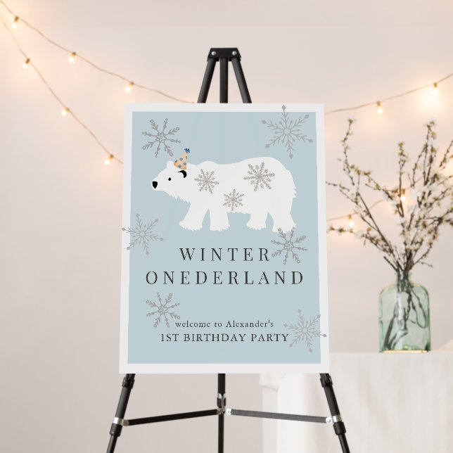 Polar Bear Winter Onederland Blue 1st Birthday Foam Board (In Situ (Stand))