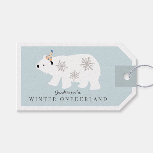 Polar Bear Winter Onederland Blue 1st Birthday Gift Tags