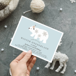 Polar Bear Winter Onederland Blue 1st Birthday Invitation