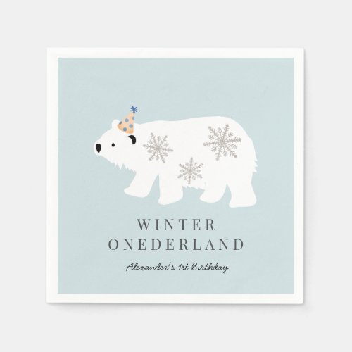 Polar Bear Winter Onederland Blue 1st Birthday Napkins