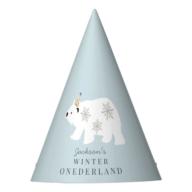 Polar Bear Winter Onederland Blue 1st Birthday Party Hat (Front)