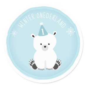 Polar Bear Winter Onederland Blue Birthday Classic Round Sticker