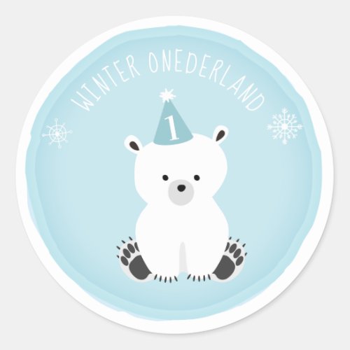 Polar Bear Winter Onederland Blue Birthday Classic Round Sticker