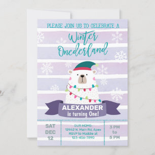 Polar bear winter onederland boy birthday invite. invitation