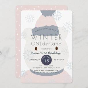 Polar Bear Winter Onederland Girl 1st Birthday Invitation