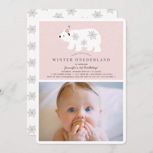 Polar Bear Winter Onederland Photo pk 1st Birthday Invitation (Front/Back)