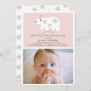 Polar Bear Winter Onederland Photo pk 1st Birthday Invitation