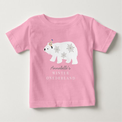 Polar Bear Winter Onederland Pink 1st Birthday Baby T_Shirt
