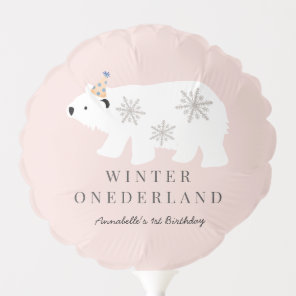 Polar Bear Winter Onederland Pink 1st Birthday Balloon