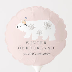 Polar Bear Winter Onederland Pink 1st Birthday Balloon