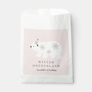 Polar Bear Winter Onederland Pink 1st Birthday Favor Bag