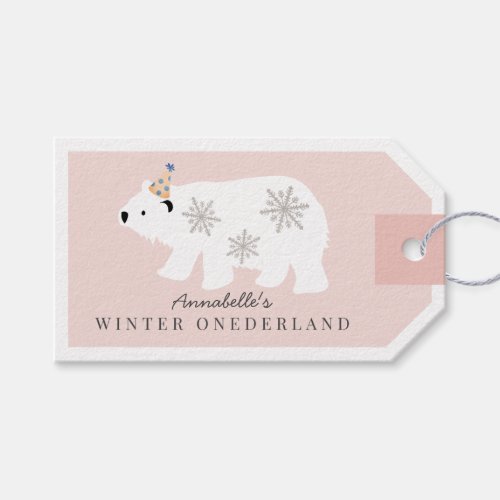 Polar Bear Winter Onederland Pink 1st Birthday Gift Tags