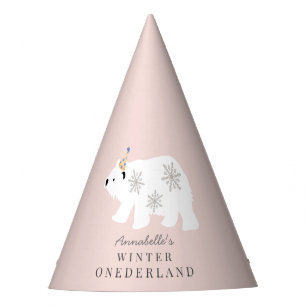 Polar Bear Winter Onederland Pink 1st Birthday Party Hat