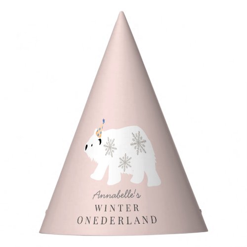 Polar Bear Winter Onederland Pink 1st Birthday Party Hat