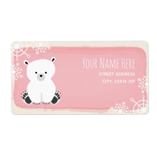 Polar Bear Winter Pink Girl Baby Shower Label