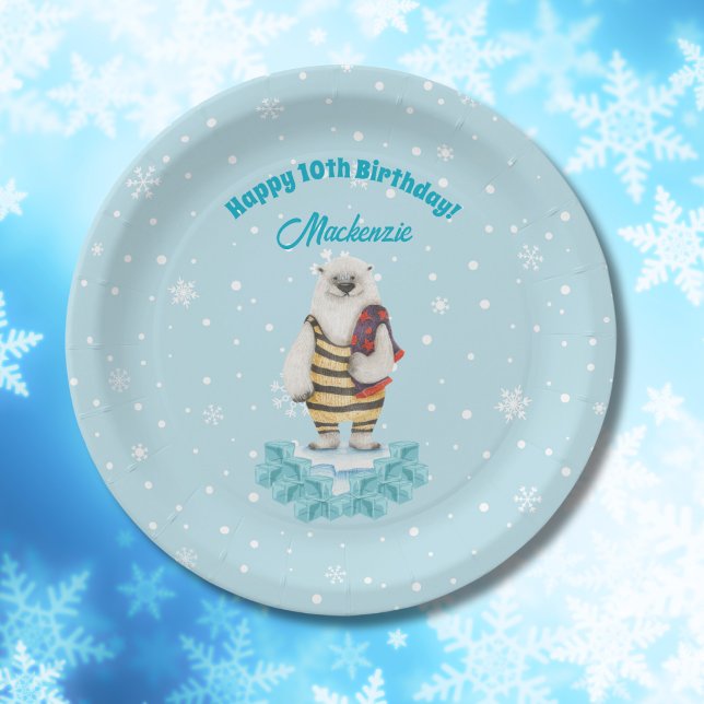 Polar Bear Winter Pool Kids Birthday Party Paper Plates (Creator Uploaded)
