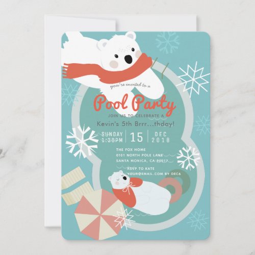 Polar Bear Winter Pool Party Birthday Invitation