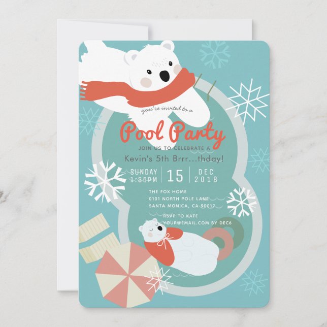 Polar Bear Winter Pool Party Birthday Invitation (Front)