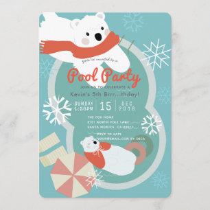 Polar Bear Winter Pool Party Birthday Invitation